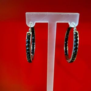 Black Tourmaline Thick Cut Hoop Earrings